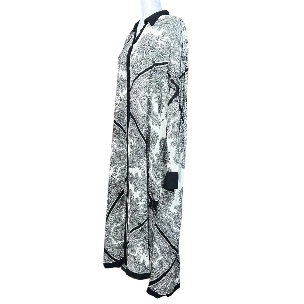 AllSaints Black and White Paisley Midi Shirt Dress - Picture 6 of 14